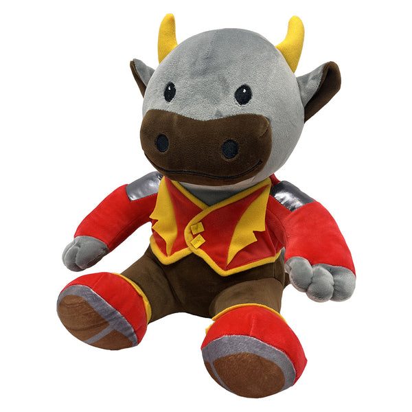 Front view of minotaur plushie named 