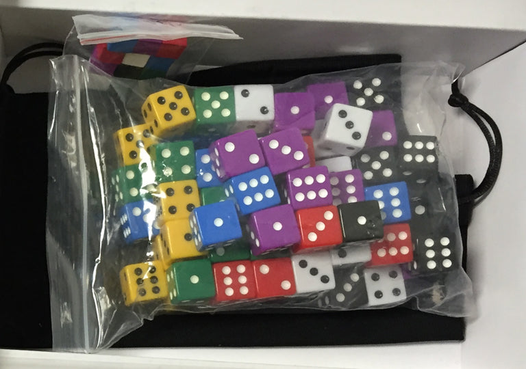 Dice, dice bags, and cubes from Roll Player