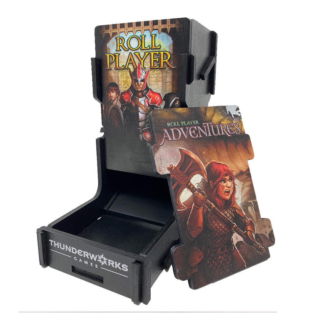 Roll Player dice tower with inter-changeable face plate from Roll Player Adventures