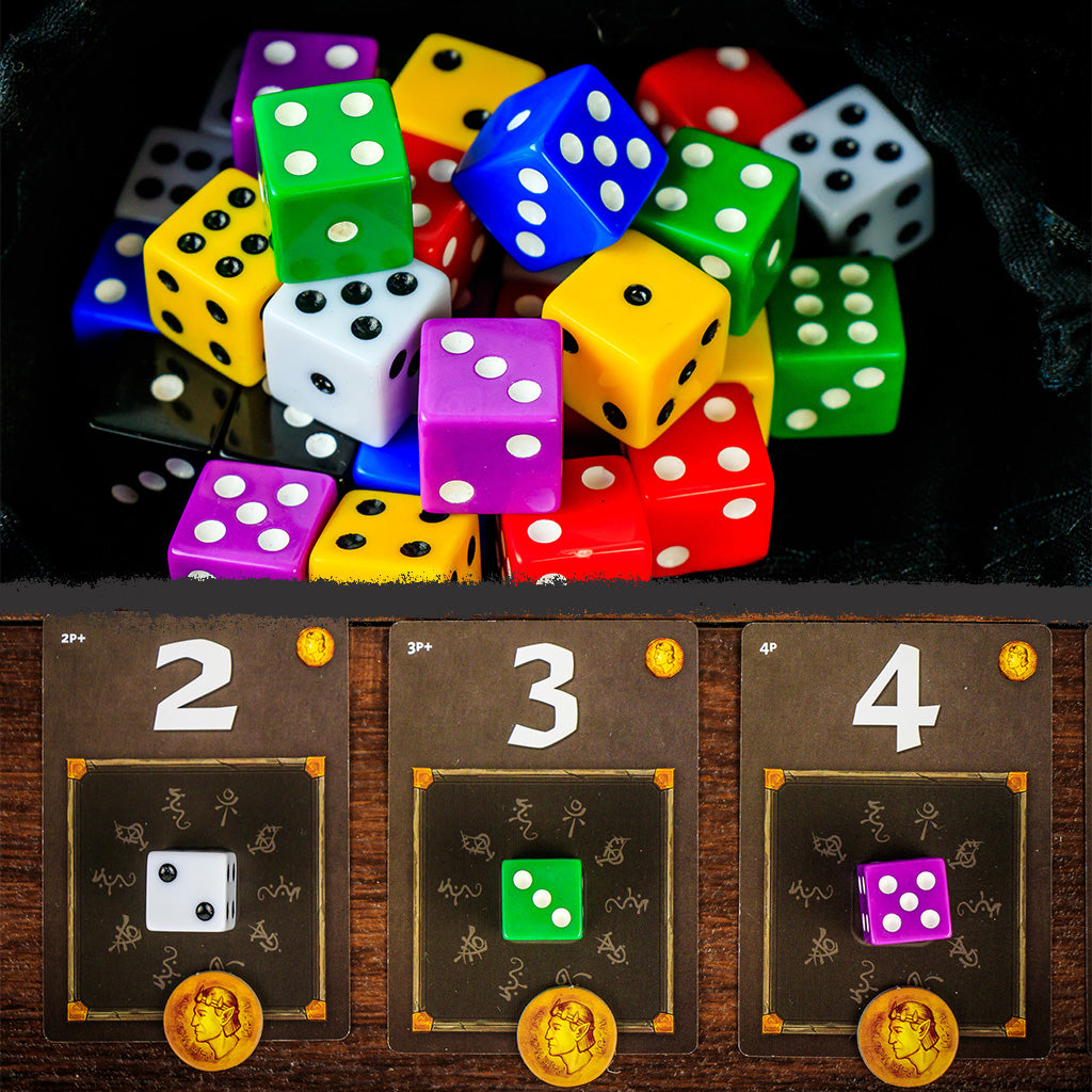 Roll Player dice and initiative cards from a top down angle