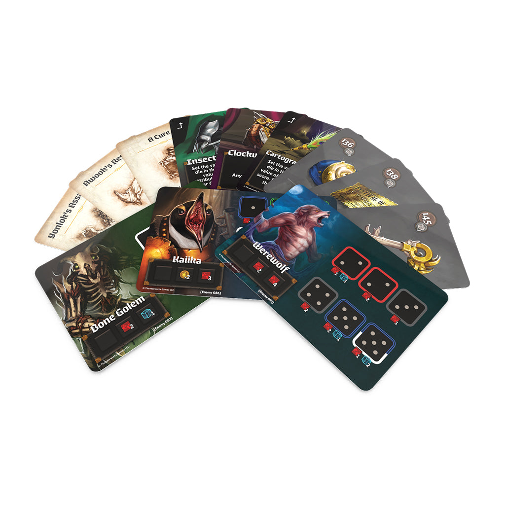 Sampling of cards from Roll Player Adventures: Gulpax's Secret