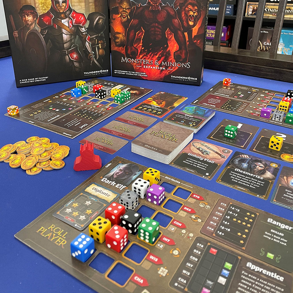 Game of Monsters & Minions expansion for Roll Player in play as the Dark Elf