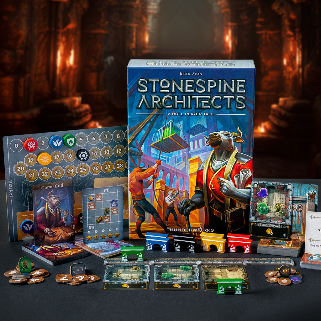 Stonespine Architects components with a thematic dungeon background
