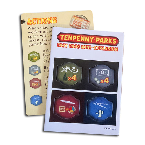 Unpunched tile punchboard with four tokens and a card with rules